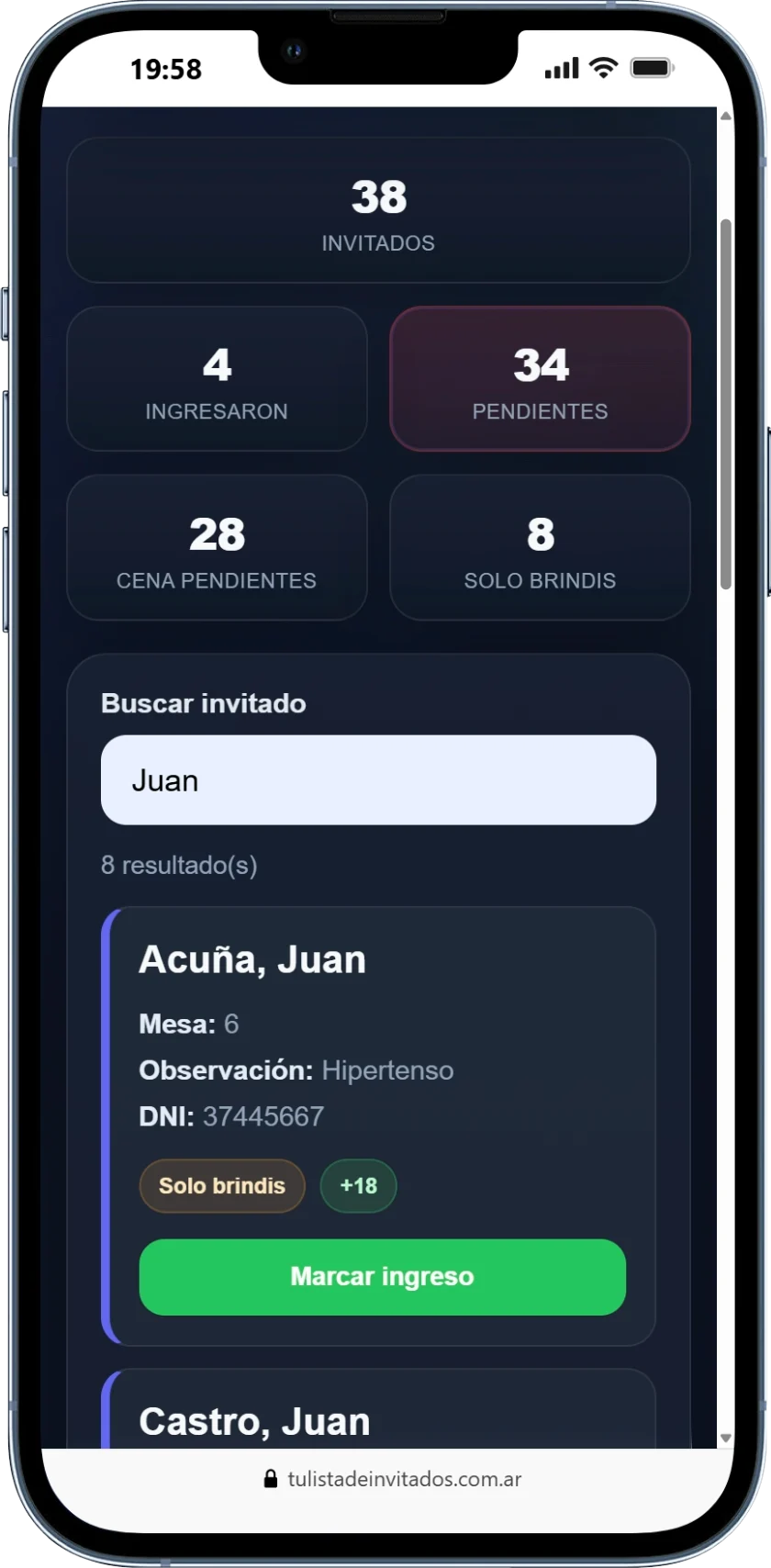 Recepción en celular - Tu Lista de Invitados