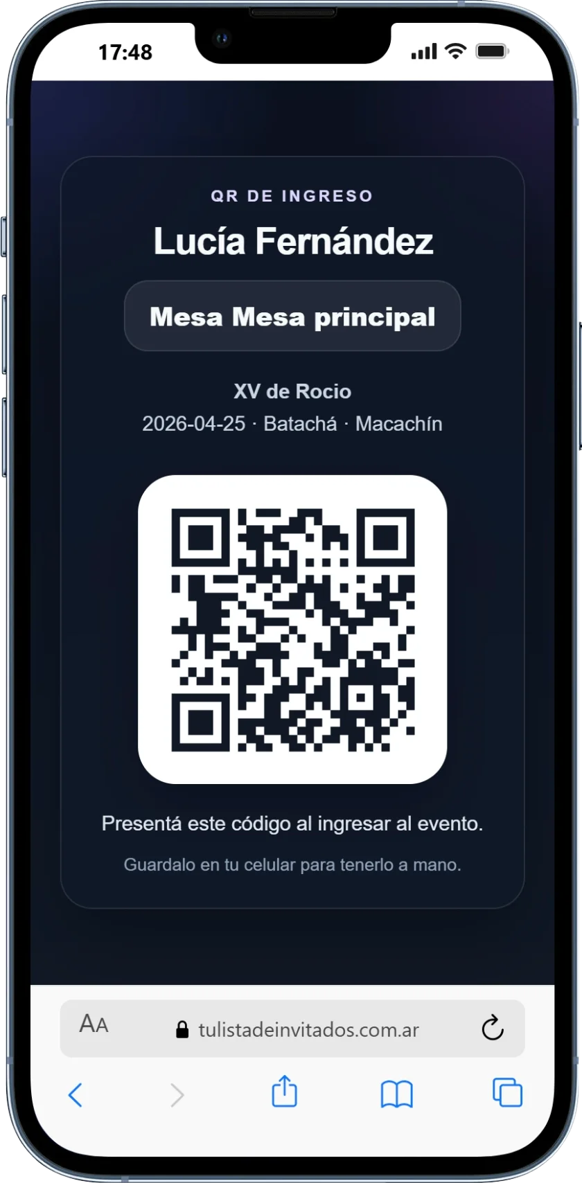 QR personal por invitado - Tu Lista de Invitados